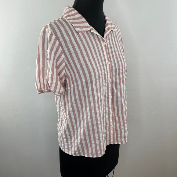 Velvet by Graham & Spencer Pink & White Striped Button-Up Short Sleeve Shirt S - Picture 2 of 6